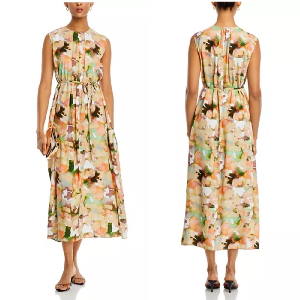 BOGO! NWT Misook Pleated Watercolor Floral Sleeveless Midi Dress Large